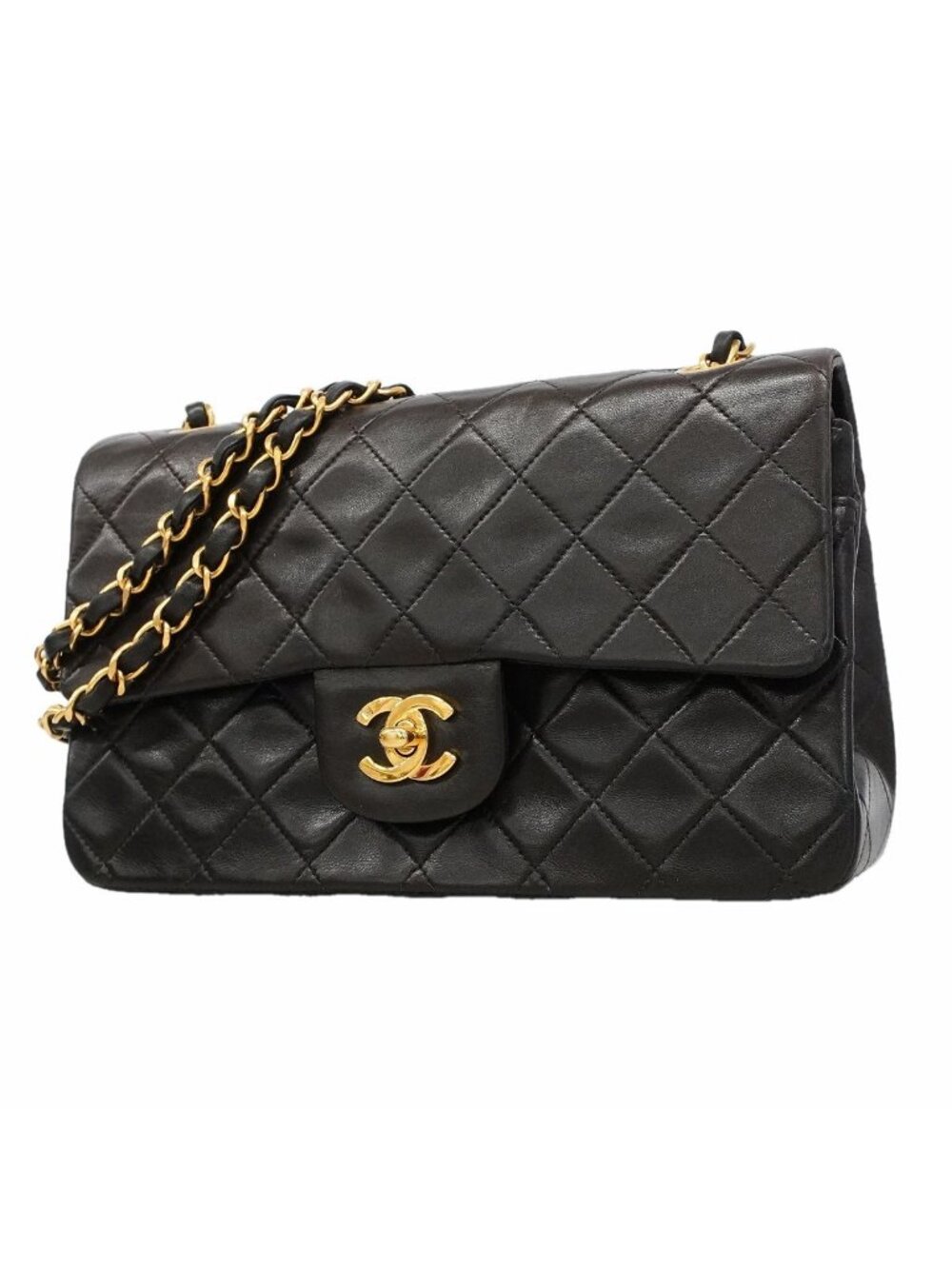 Chanel Shoulder Bag Quilted Lambskin Black Gold